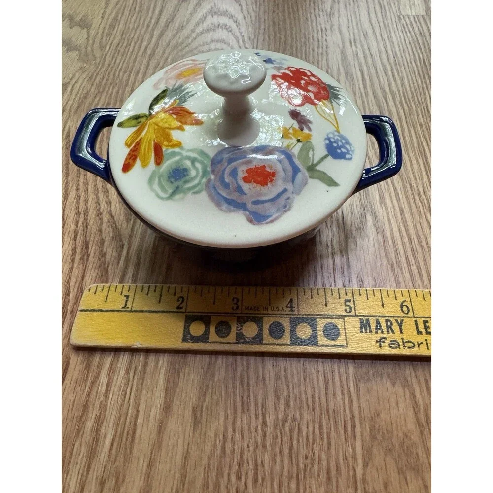 Pioneer Woman Celia Mini Casserole Individual‎ Crock Ceramic Floral Blue & White